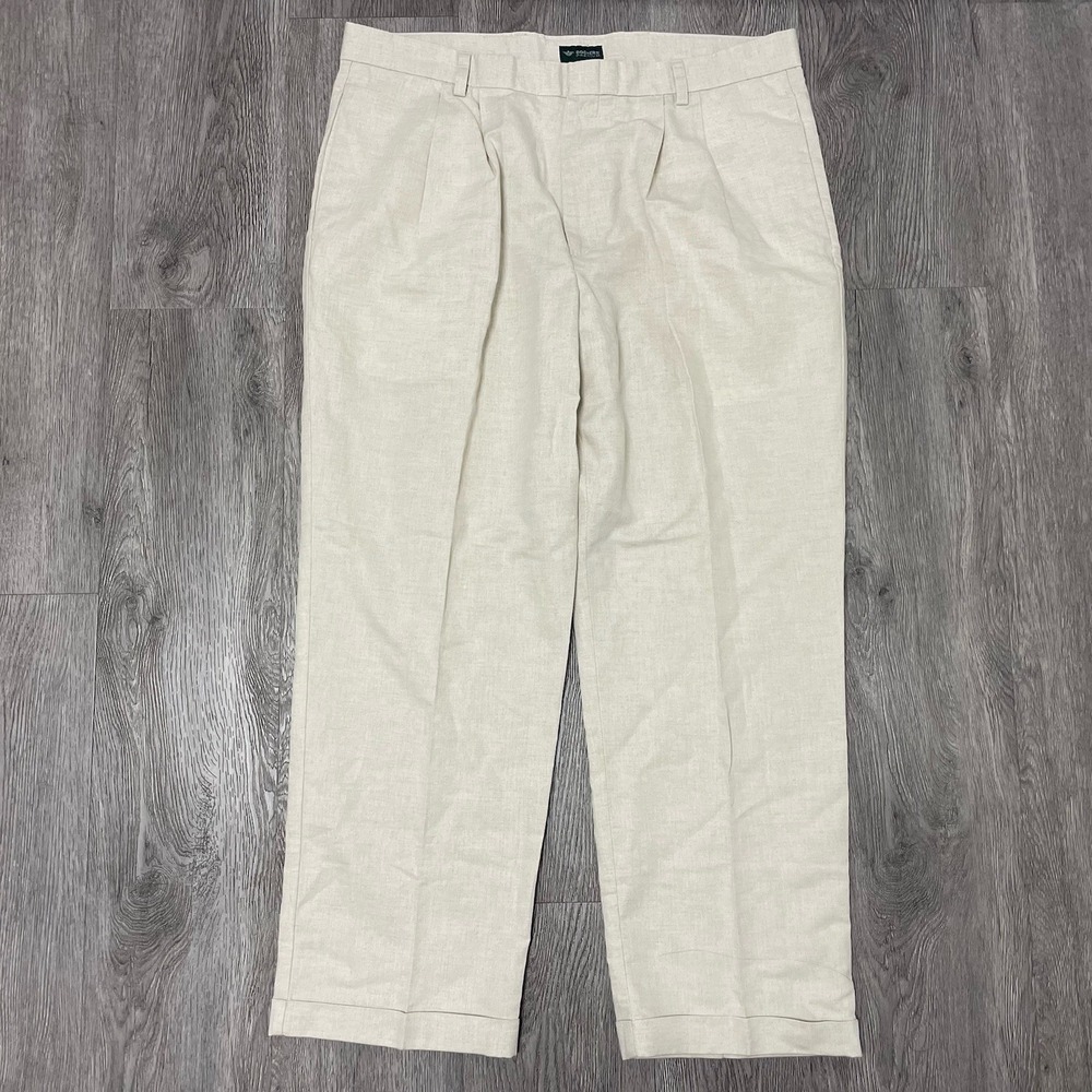 Dockers Pants Men's 38x29 Beige Linen Blend Pleated Premium Chino Trouser NWT